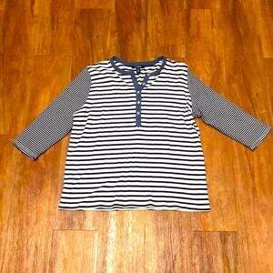 Chaps Black and White Quarter Sleeve Striped Henley Top Size 1X